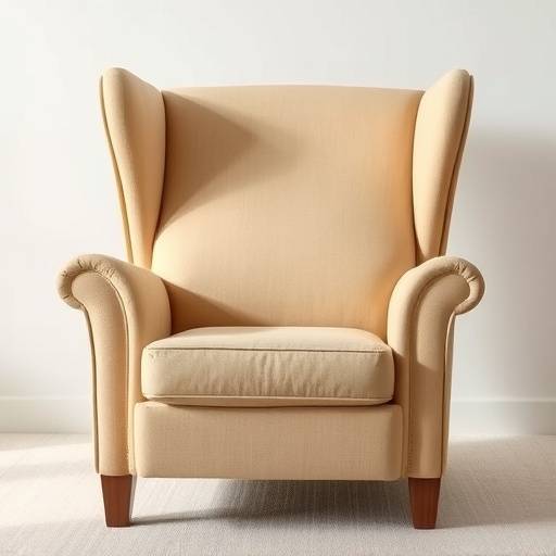 Beige lenestol med høye armlener